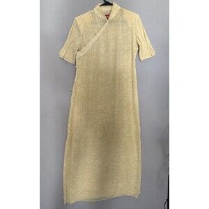 Shanghai Tang 100% Silk Qipao Dress Size 14 Yellow Womens Long Maxi Asian